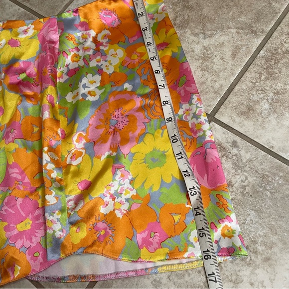 Asos Design Petite Orange Floral Satin Mini‎ Skirt set se 8 EUC - Picture 7 of 9